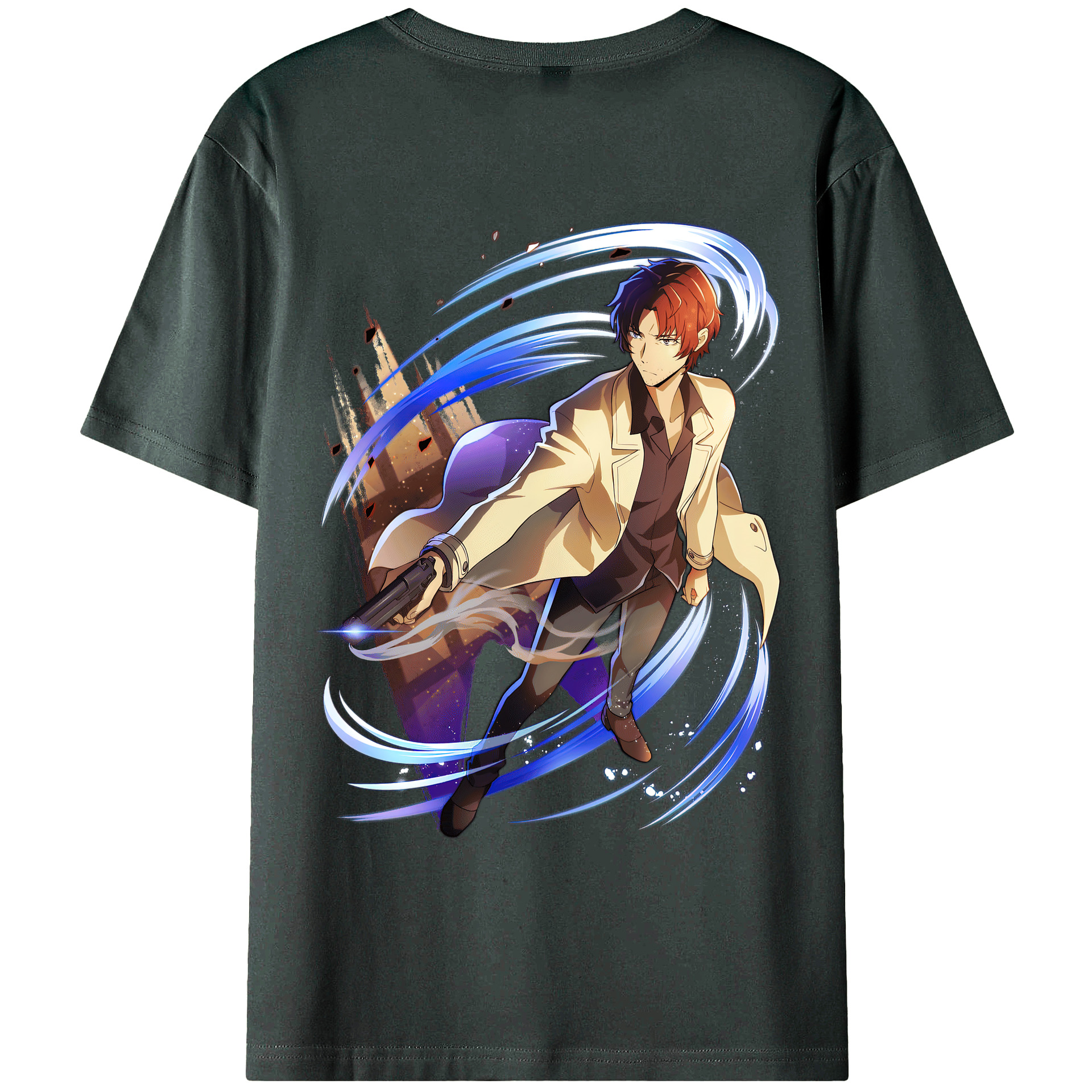 （画像用） 文豪ストレイドッグス Bungo Stray Dogs 綿100％ メンズ半袖Tシャツ（バックプリント） 通気性